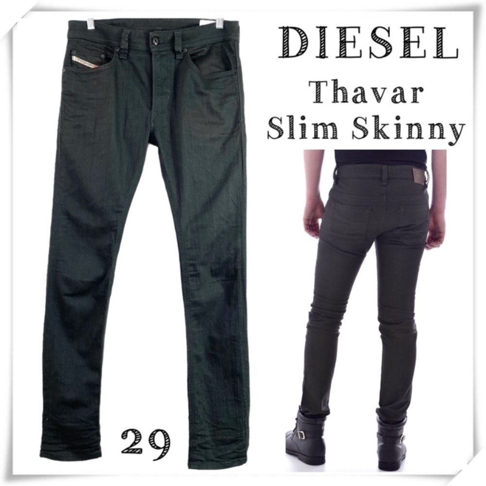 Diesel Thavar Premium Denim Slim Skinny Jeans In Green #0847E Stretch Size 29